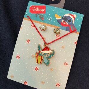 Disney Stitch Necklace and snowflake earrings NWT